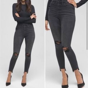 Good American Black Distressed Step Hem High Rise Skinny Jeans Size 16